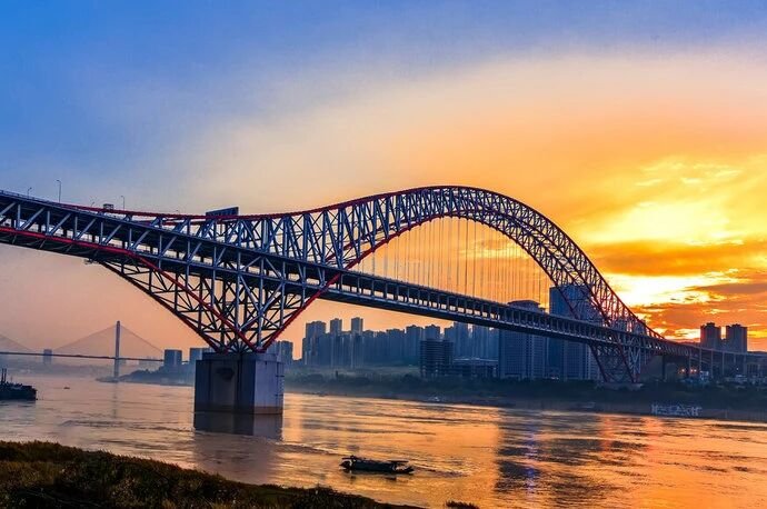 Sunset view of Chongqing Chaotianmen Yangtze River Bridge